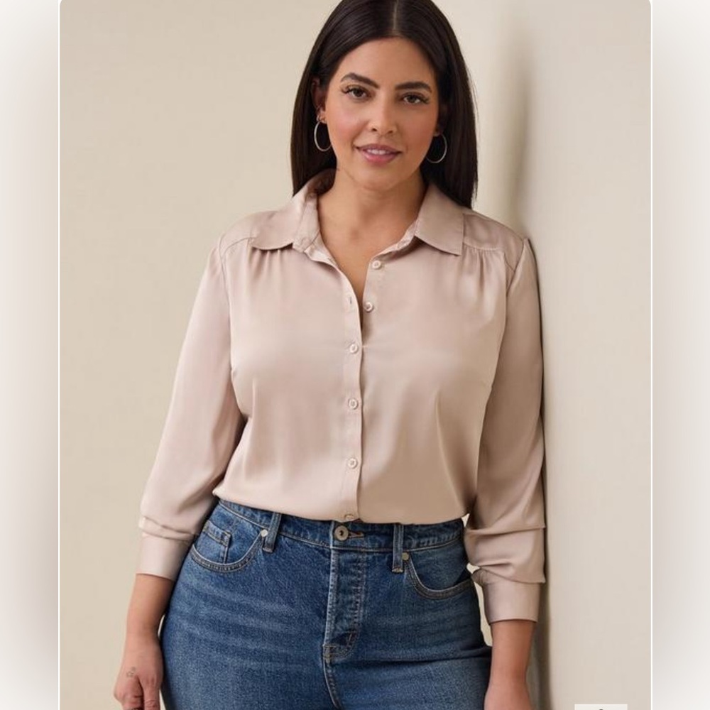 Torrid Madison Crepe De Chine Button-Front Long Sleeve Shirt